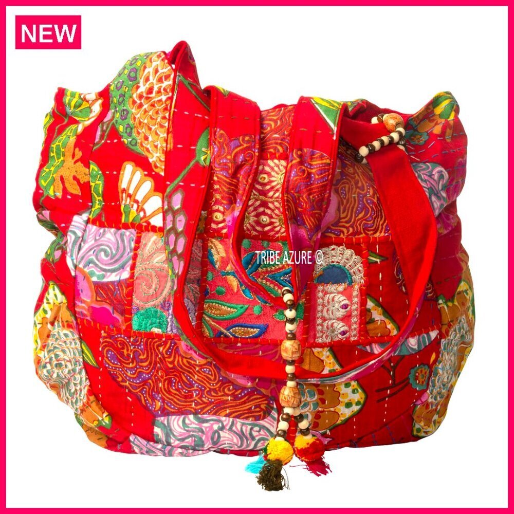 Large Embroidered Tote Bag Handmade Patchwork Boho Chic Everyday Carry